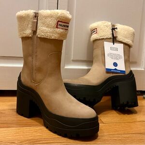 ✨ HUNTER ✨ NWT Women’s Marisol Waterproof Zip Platform Boot Faux Shearling SZ 6